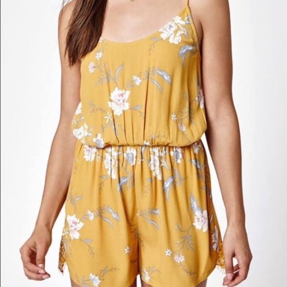 Kendall & Kylie Pants - Kendal & Kylie Mustard Yellow Floral Romper